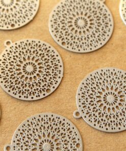 6 pc. Laser Cut Silver Circle Shaped Filigree Drops, 22mm by 20mm | MIS-402