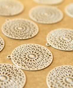 6 pc. Laser Cut Silver Circle Shaped Filigree Drops, 22mm by 20mm | MIS-402