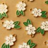 12 pc. White and Gold Enameled Flower and Leaf Charms, 24.5mm x 14.5mm | MIS-459