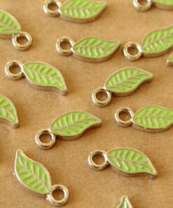 4 pc. Green Enameled Leaf Charms: 17mm by 7mm | MIS-486