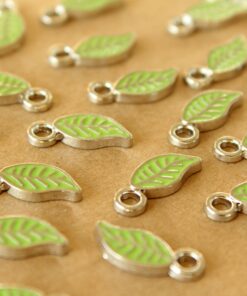 4 pc. Green Enameled Leaf Charms: 17mm by 7mm | MIS-486