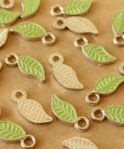 4 pc. Green Enameled Leaf Charms: 17mm by 7mm | MIS-486