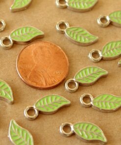 4 pc. Green Enameled Leaf Charms: 17mm by 7mm | MIS-486