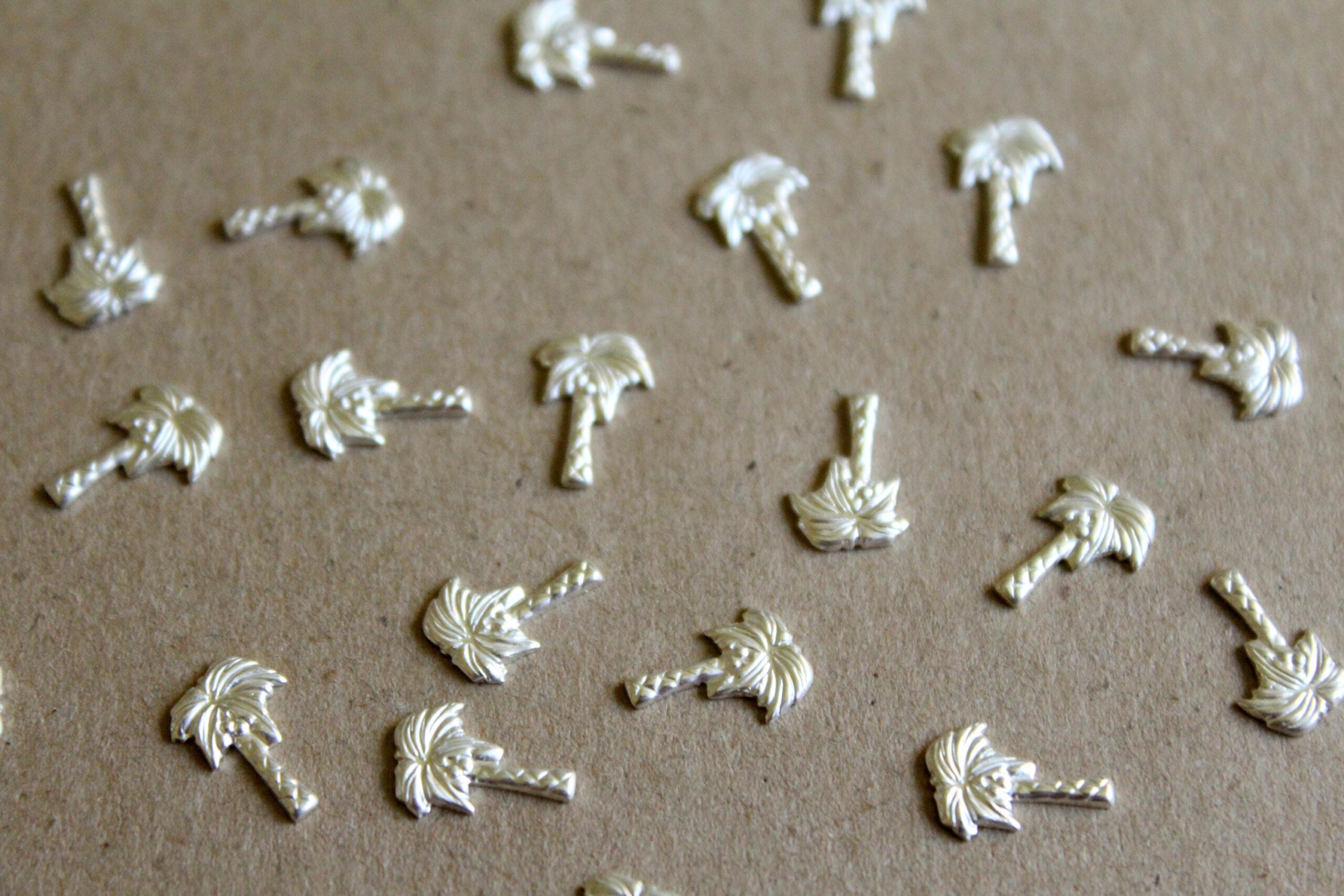 20 pc. Tiny Silver Plated Brass Palm Tree Stampings: 10mm by 7mm - made in USA | SI-027