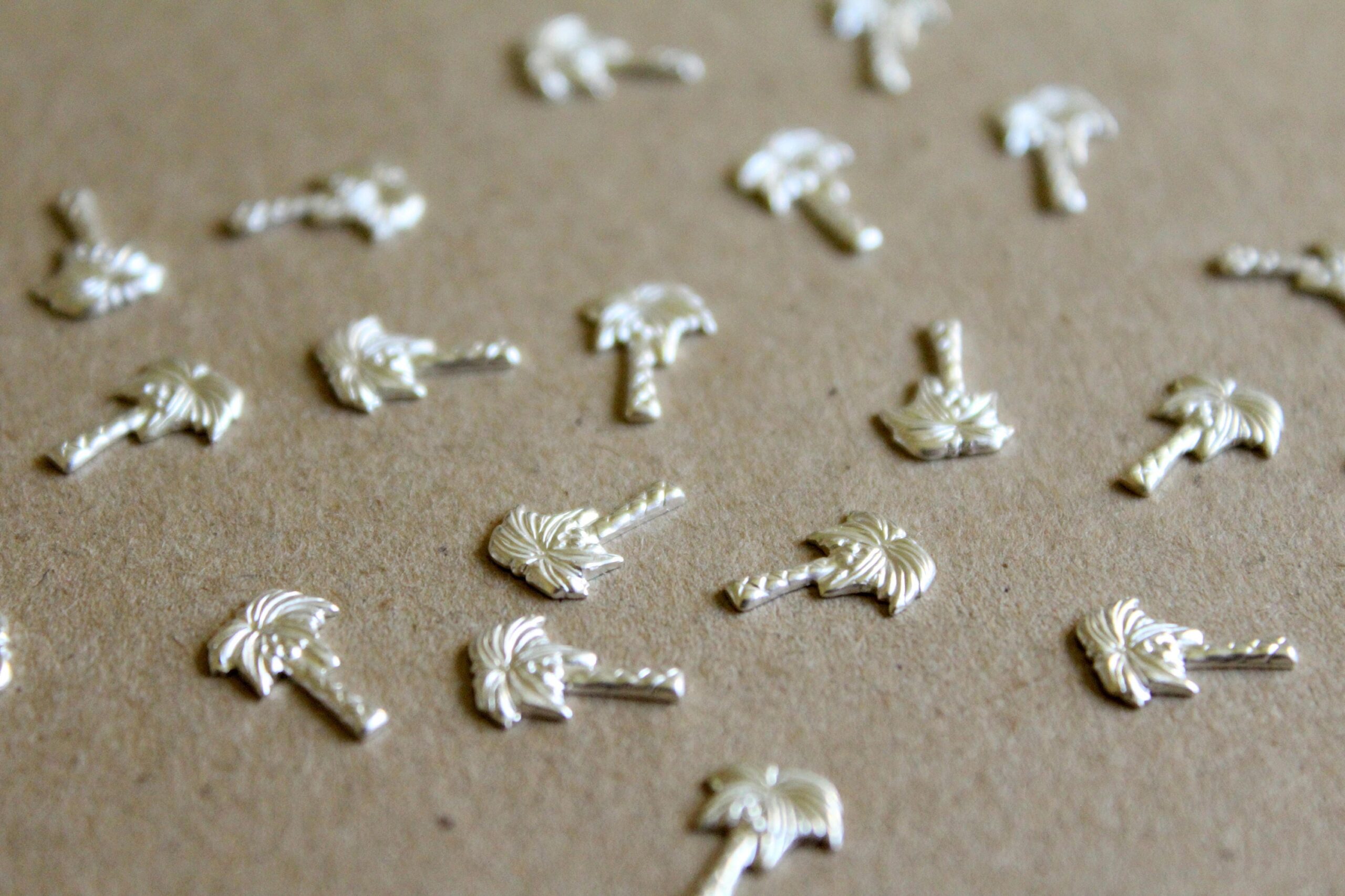 20 pc. Tiny Silver Plated Brass Palm Tree Stampings: 10mm by 7mm - made in USA | SI-027