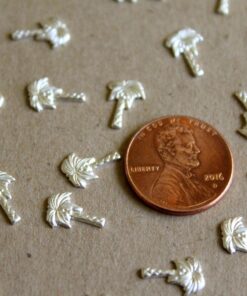 20 pc. Tiny Silver Plated Brass Palm Tree Stampings: 10mm by 7mm - made in USA | SI-027