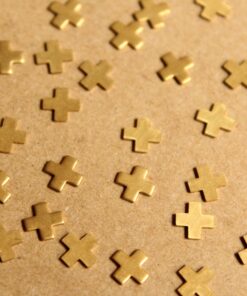 24 pc. Tiny Raw Brass Plus Sign Stampings: 6mm by 6mm - made in USA Math Symbol Multiplication Cross X Letter Alphabet | RB-896