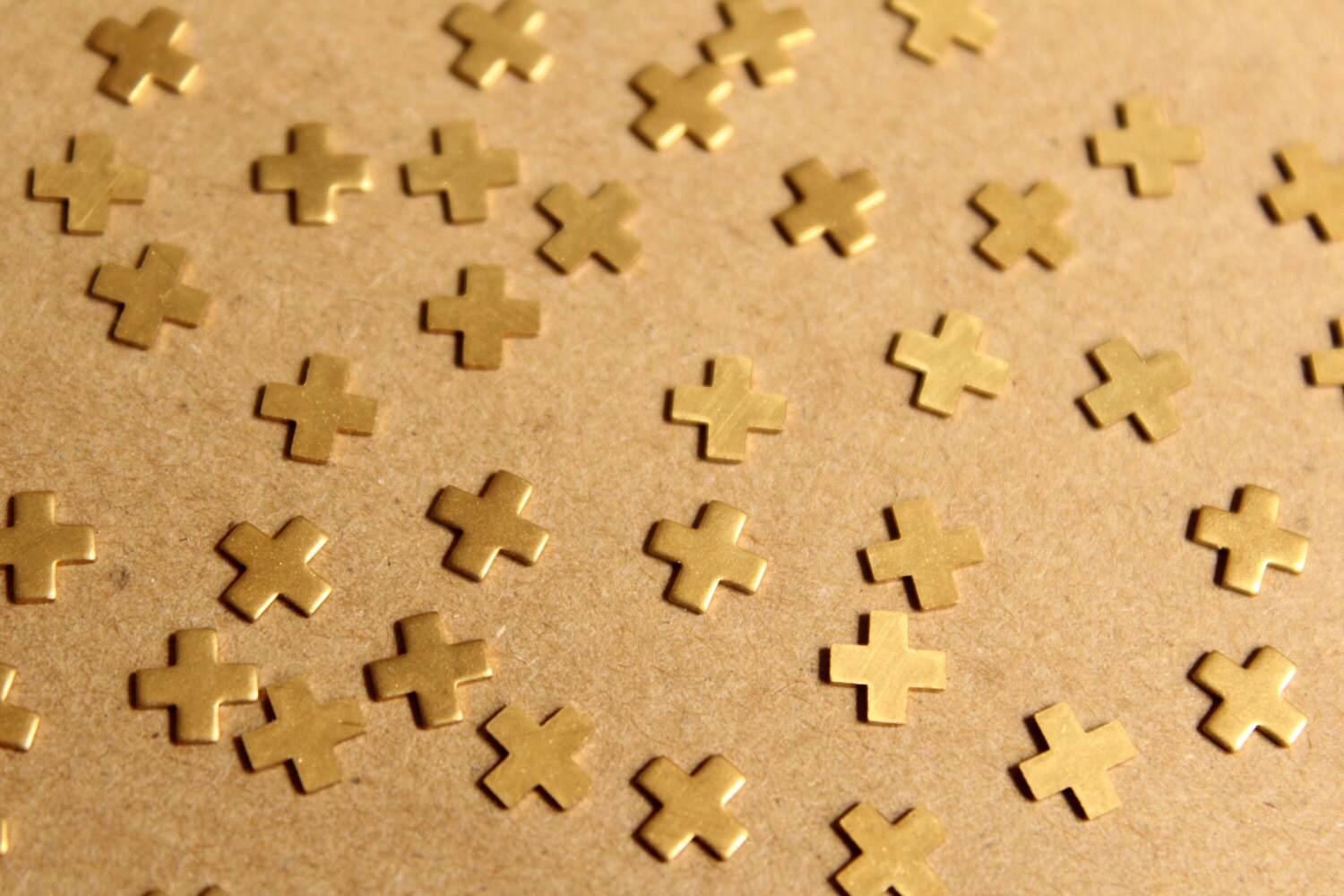 24 pc. Tiny Raw Brass Plus Sign Stampings: 6mm by 6mm - made in USA Math Symbol Multiplication Cross X Letter Alphabet | RB-896