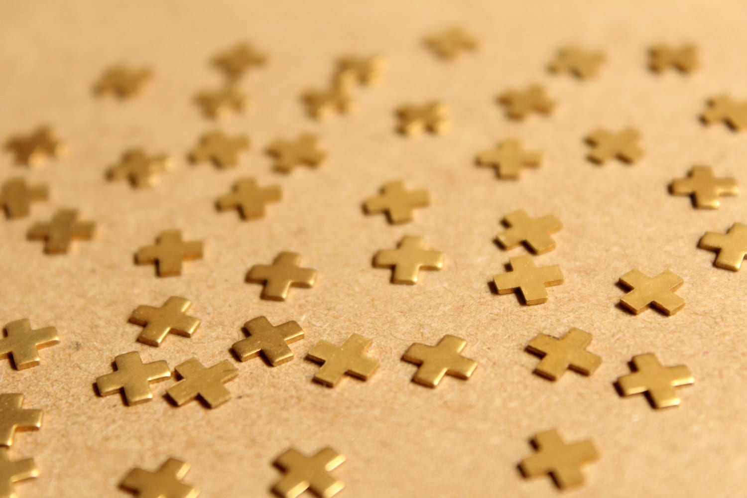 24 pc. Tiny Raw Brass Plus Sign Stampings: 6mm by 6mm - made in USA Math Symbol Multiplication Cross X Letter Alphabet | RB-896