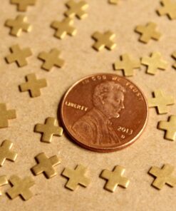 24 pc. Tiny Raw Brass Plus Sign Stampings: 6mm by 6mm - made in USA Math Symbol Multiplication Cross X Letter Alphabet | RB-896
