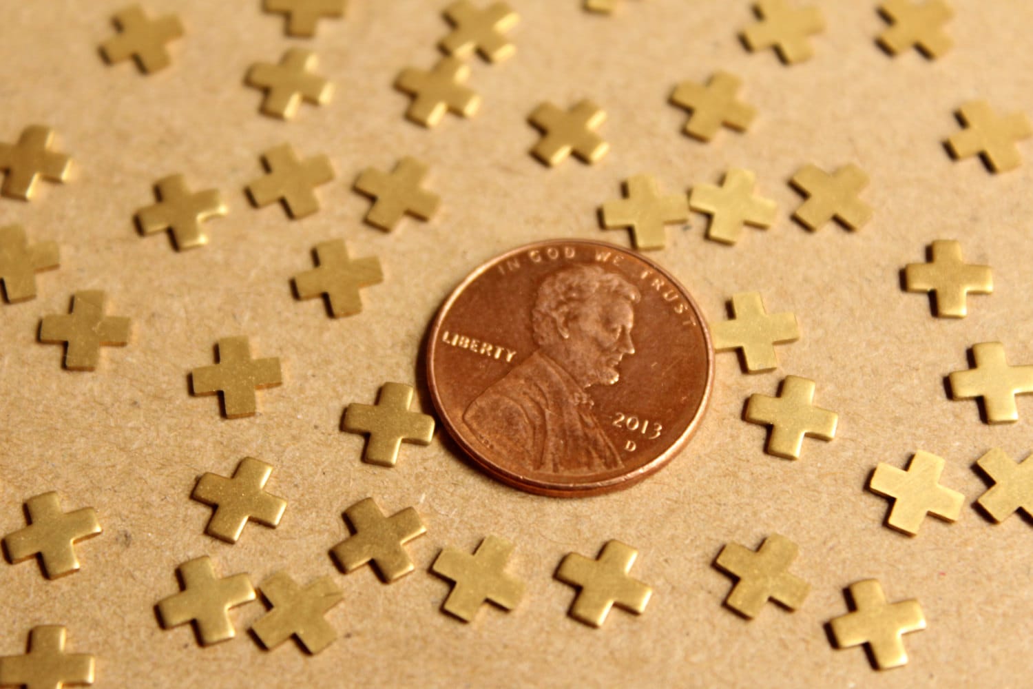 24 pc. Tiny Raw Brass Plus Sign Stampings: 6mm by 6mm - made in USA Math Symbol Multiplication Cross X Letter Alphabet | RB-896