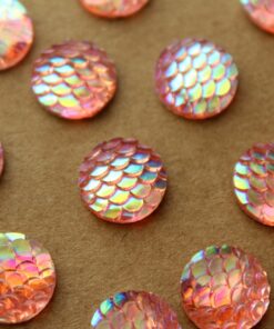 20 pc. Iridescent Pink Resin Mermaid Scale Cabochons 12mm | RES-609