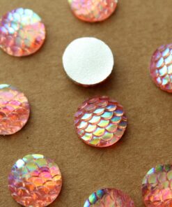 20 pc. Iridescent Pink Resin Mermaid Scale Cabochons 12mm | RES-609