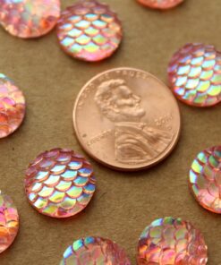 20 pc. Iridescent Pink Resin Mermaid Scale Cabochons 12mm | RES-609
