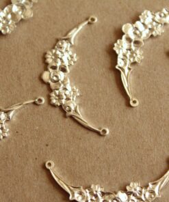 1 pc. Silver Plated Brass Floral Bouquet Connectors: 37mm by 18mm - made in USA | SI-122