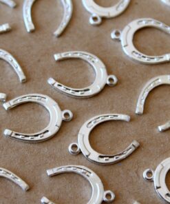 6 pc. Medium Silver Plated Brass Horseshoe Charms: 16mm by 11mm - made in USA | SI-087*
