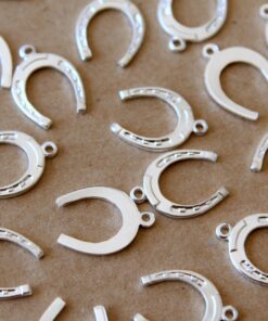 6 pc. Medium Silver Plated Brass Horseshoe Charms: 16mm by 11mm - made in USA | SI-087*
