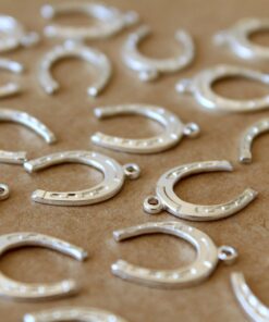 6 pc. Medium Silver Plated Brass Horseshoe Charms: 16mm by 11mm - made in USA | SI-087*