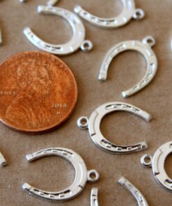 6 pc. Medium Silver Plated Brass Horseshoe Charms: 16mm by 11mm - made in USA | SI-087*