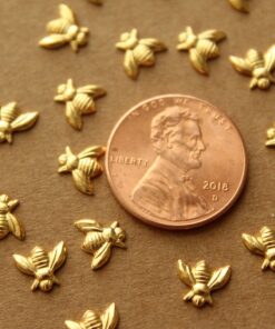 12 pc. Tiny Gold Plated Brass Bees: 7mm by 6mm - made in USA | GLD-001