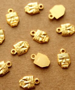 6 pc. Tiny Gold Plated Brass Tragedy Drama Mask Charms: 9mm by 6.5mm - made in USA | GLD-041