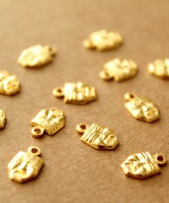 6 pc. Tiny Gold Plated Brass Tragedy Drama Mask Charms: 9mm by 6.5mm - made in USA | GLD-041