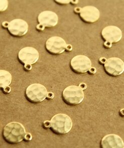 8 pc. Gold Plated Brass Hammered Circle Tags: 7mm by 8.5mm - made in USA | GLD-061