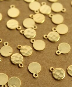 8 pc. Gold Plated Brass Hammered Circle Tags: 7mm by 8.5mm - made in USA | GLD-061
