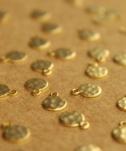 8 pc. Gold Plated Brass Hammered Circle Tags: 7mm by 8.5mm - made in USA | GLD-061