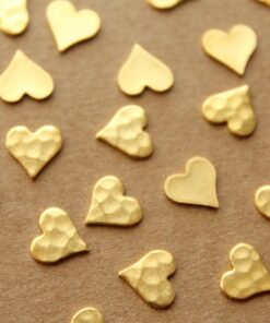 10 pc. Gold Plated Brass Hammered Heart: 8mm by 8mm - made in USA | GLD-044