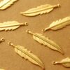 6 pc. Gold Plated Brass Feathers: 34mm by 8.5mm - made in USA | GLD-031