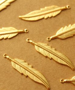6 pc. Gold Plated Brass Feathers: 34mm by 8.5mm - made in USA | GLD-031