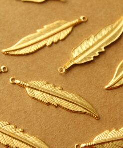 6 pc. Gold Plated Brass Feathers: 34mm by 8.5mm - made in USA | GLD-031
