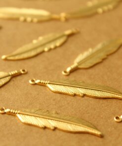 6 pc. Gold Plated Brass Feathers: 34mm by 8.5mm - made in USA | GLD-031