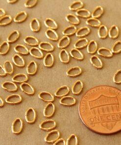 50 pc. 6mm by 4mm Oval 18k Plated Gold Stainless Steel Open Jumprings, 18 gauge | FI-630