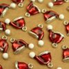 8 pc. Enameled Red, White, and Silver Santa Hat Charms: 16.5mm by 17mm | MIS-071*