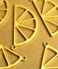 5 pc. Gold Plated Lemon Slice Charms, 42.5mm x 21mm, Orange Slice Fruit Pendant, Gold Fruity Citrus Summer Spring Treat Sliced | MIS-317
