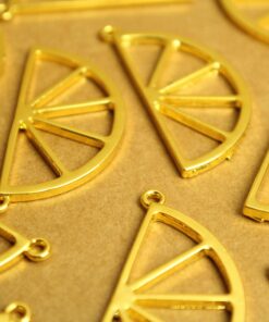 5 pc. Gold Plated Lemon Slice Charms, 42.5mm x 21mm, Orange Slice Fruit Pendant, Gold Fruity Citrus Summer Spring Treat Sliced | MIS-317