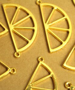 5 pc. Gold Plated Lemon Slice Charms, 42.5mm x 21mm, Orange Slice Fruit Pendant, Gold Fruity Citrus Summer Spring Treat Sliced | MIS-317
