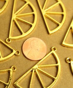5 pc. Gold Plated Lemon Slice Charms, 42.5mm x 21mm, Orange Slice Fruit Pendant, Gold Fruity Citrus Summer Spring Treat Sliced | MIS-317