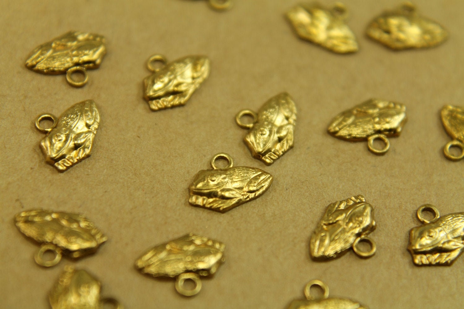 14 pc. Tiny Raw Brass Frog Charms: 9mm by 7mm - made in USA | RB-459