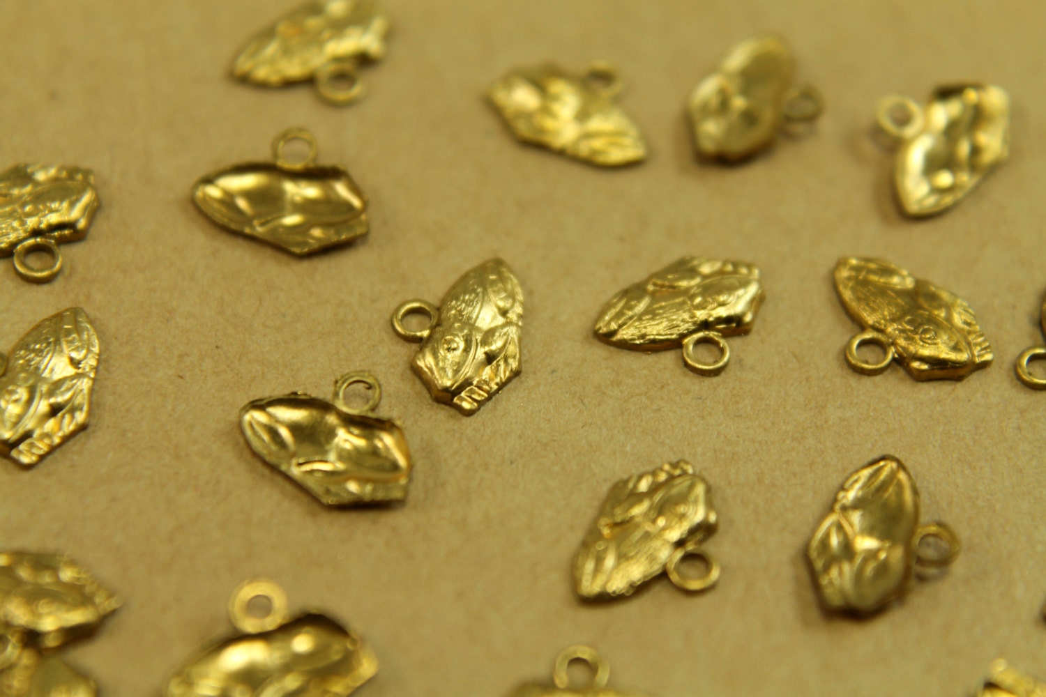 14 pc. Tiny Raw Brass Frog Charms: 9mm by 7mm - made in USA | RB-459