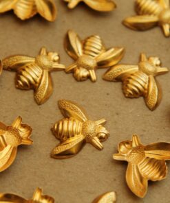 6 pc. Large Raw Brass Bees: 17mm by 15mm - made in USA | RB-070