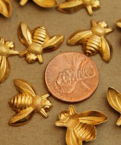 6 pc. Large Raw Brass Bees: 17mm by 15mm - made in USA | RB-070