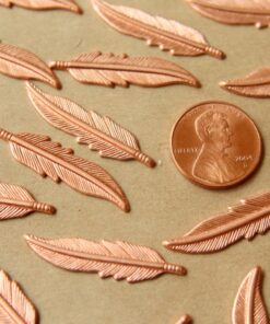 8 pc. Raw Copper Feathers: 32.5mm by 8.5mm - made in USA | RB-561