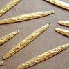 6 pc. Large Raw Brass Narrow Floral Dangle Charms: 59mm by 6mm - made in USA | RB-1163