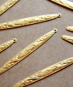 6 pc. Large Raw Brass Narrow Floral Dangle Charms: 59mm by 6mm - made in USA | RB-1163