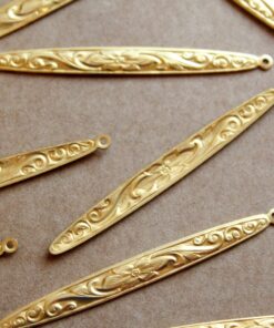 6 pc. Large Raw Brass Narrow Floral Dangle Charms: 59mm by 6mm - made in USA | RB-1163