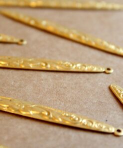 6 pc. Large Raw Brass Narrow Floral Dangle Charms: 59mm by 6mm - made in USA | RB-1163