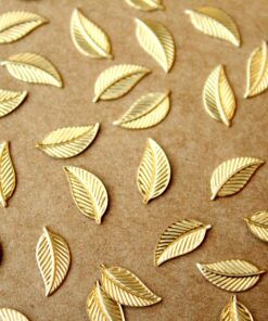 14 pc. Tiny Raw Brass Veined Leaves - Left: 11mm by 5mm - made in USA Autumn Fall Leaf Veined Flat Simple Curved Foliage Woodland | RB-1194